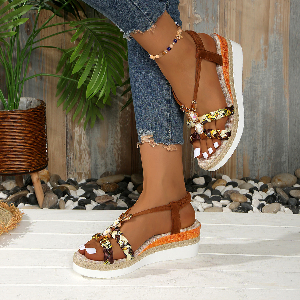 Round Toe Wedge Sandals