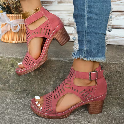 Chunky Heel High Hollow Peep