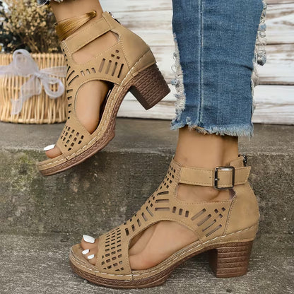 Chunky Heel High Hollow Peep